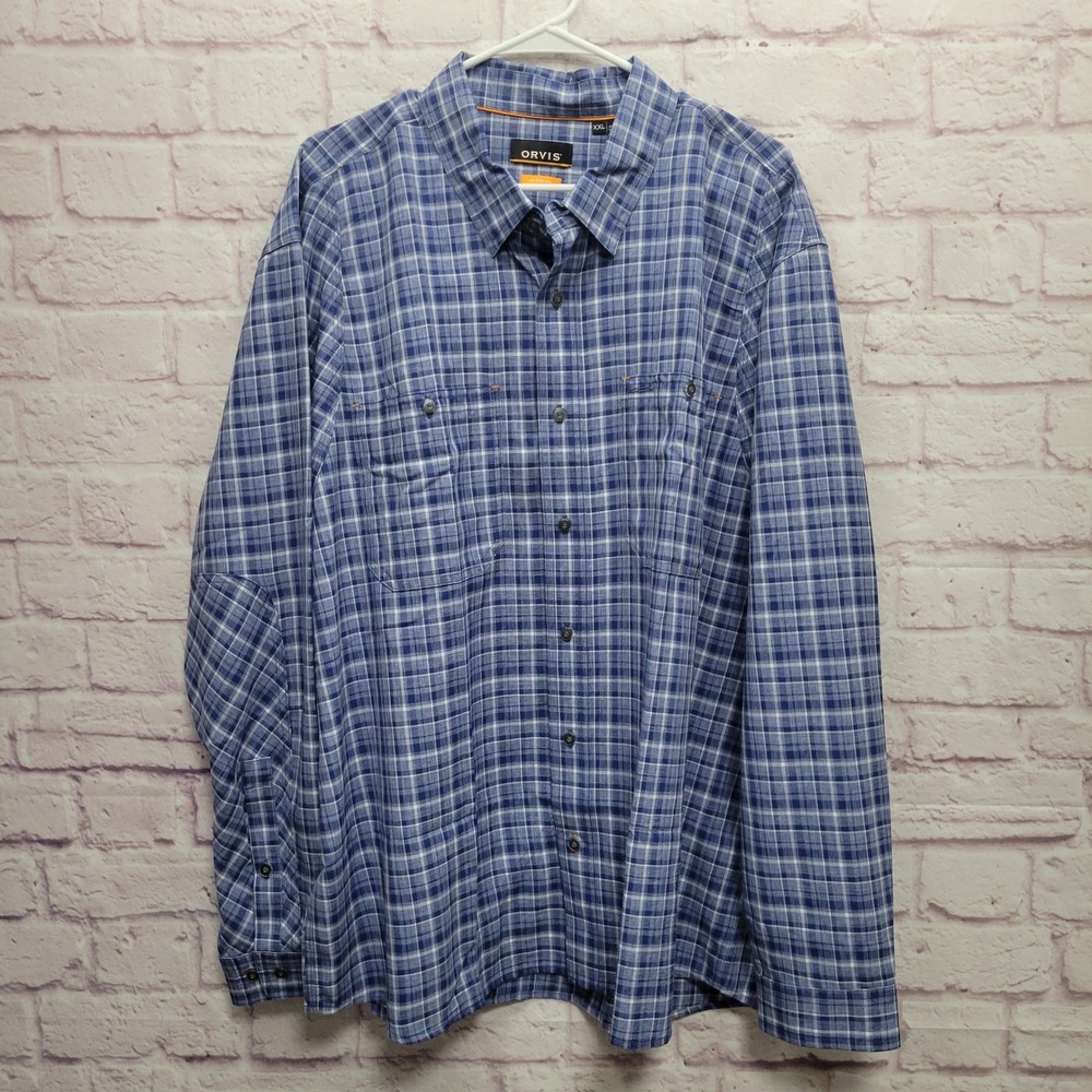Orvis Active Fit Blue Plaid Button Up Shirt XXL Fishing Outdoor Hiking Gorpcore